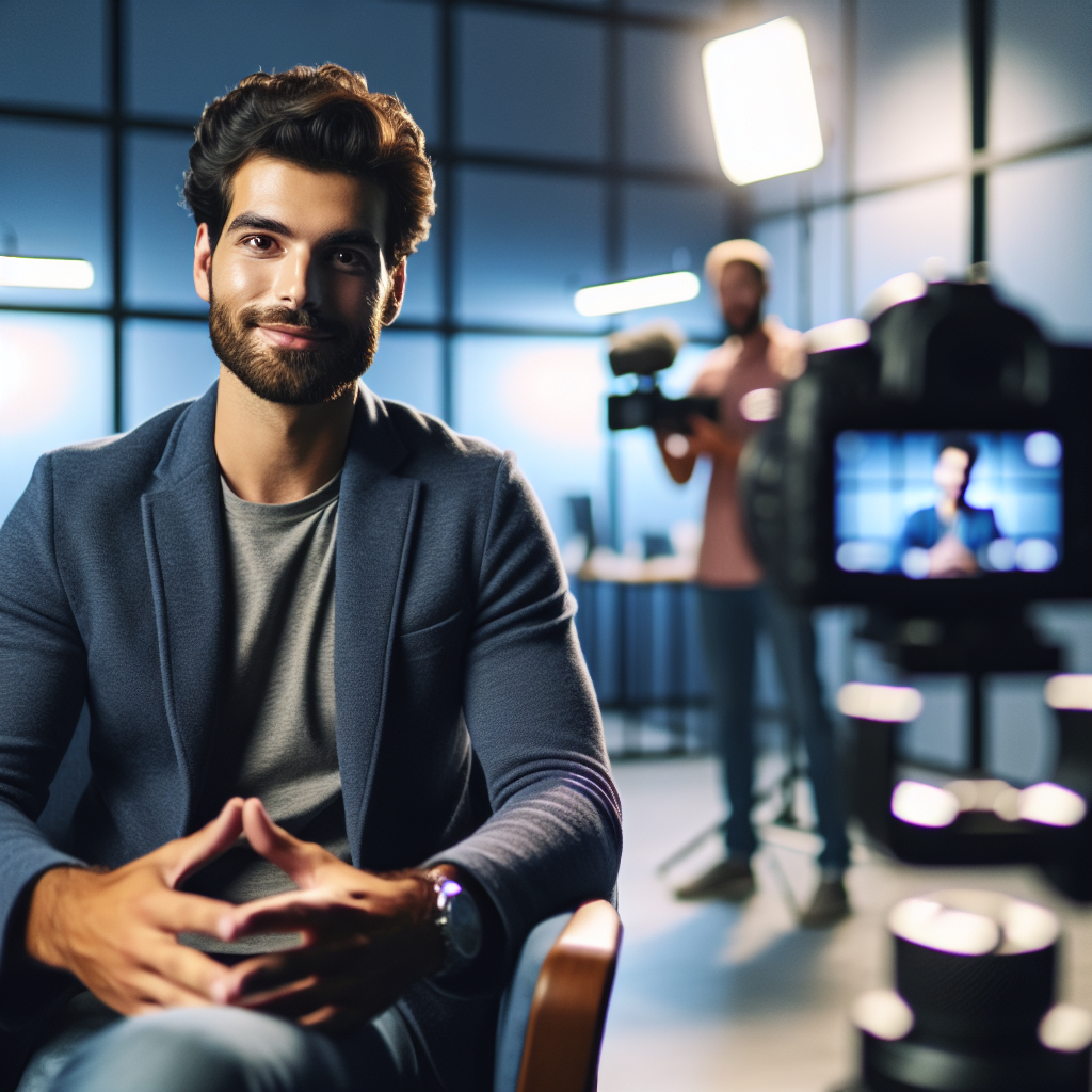 Empresário assistindo a um vídeo testemunhal em seu escritório