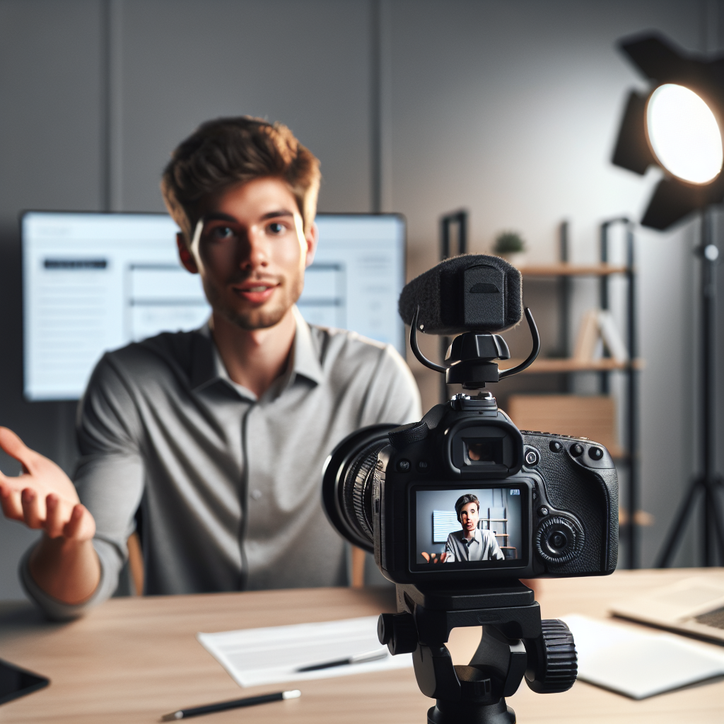 Produtor gravando um vídeo de crowdfunding com iluminação profissional