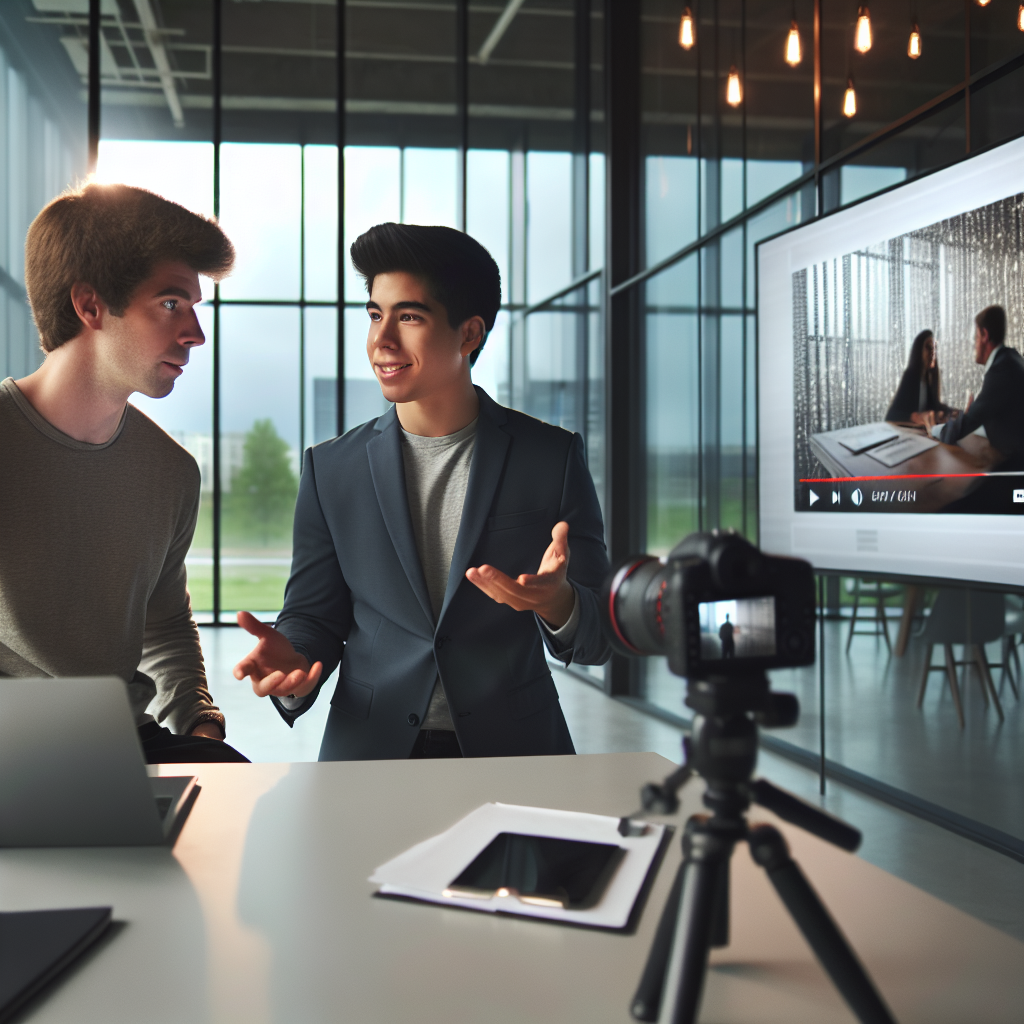 Empreendedores assistindo a um vídeo de apresentação de startup