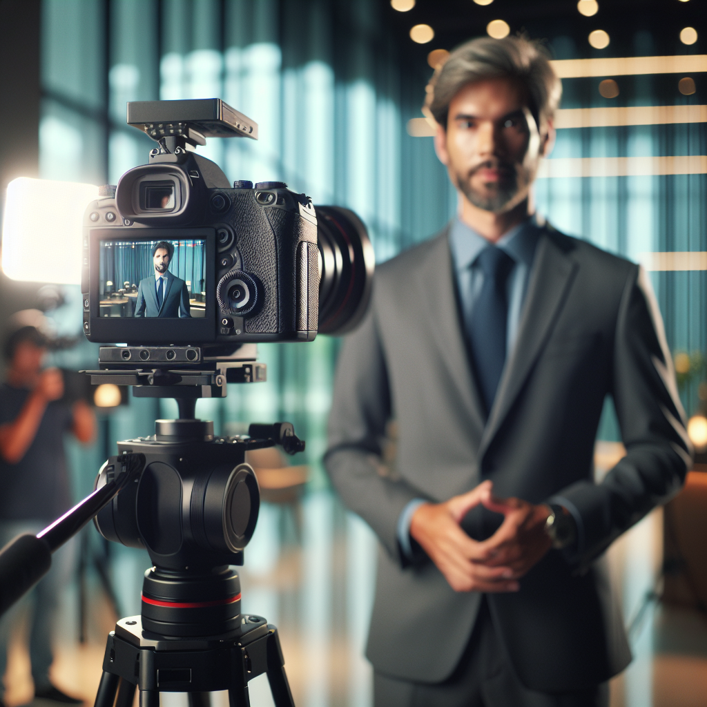 Filme corporativo profissional sendo produzido em estúdio