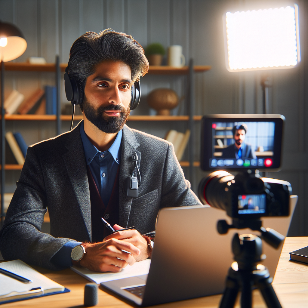 Equipamentos e equipe produzindo vídeos para cursos online
