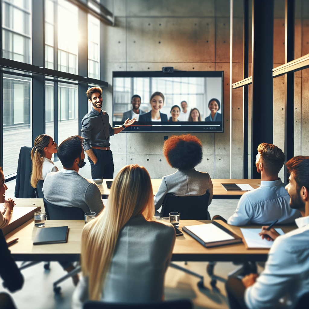 Colaboradores assistindo a vídeos de endomarketing para engajamento