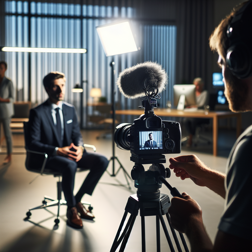 Equipe produzindo um vídeo institucional para fortalecer a imagem da empresa